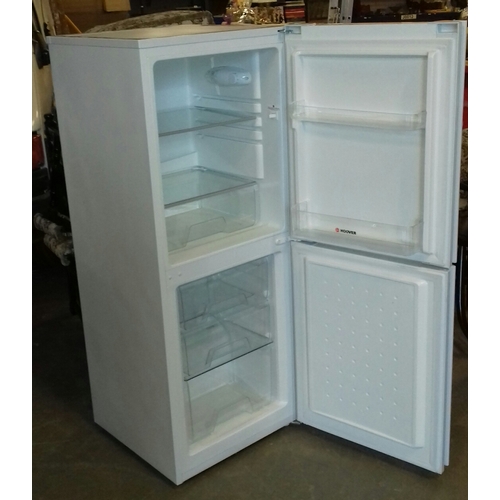 384 - 145 cm tall white Hoover 1/2 + 1/2 frost free fridge freezer