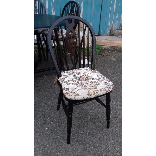 510 - Approx 57 cm wide Dutch gate leg dining table with 6 x wheelbackchairs and tapestry covered cushion ... 