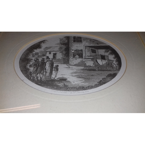 466 - Pair of 37 x 31 cm framed 1802 etching pictures in oval mounts