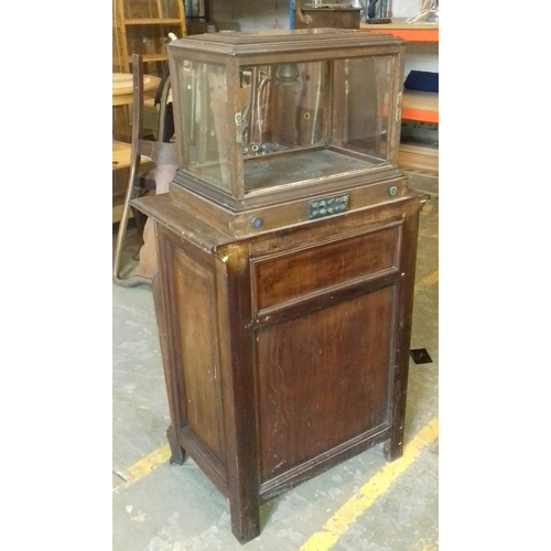 476 - 61 x 40 x 115 cm tall vintage mahogany double glazed door cabinet with over drawer and glazed box to... 