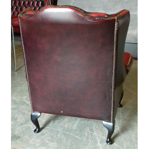 305 - Chesterfield Queen Anne wing back oxblood arm chair