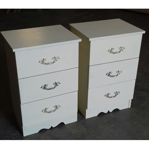 310 - Pair of cream 41 x 34 x 63 cm tall 3 drawer bedside cabinets