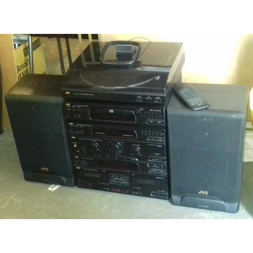 354 - Retro JVC stacking stereo with remote control and speakers