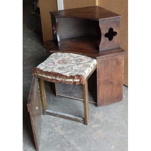 365 - Unusual oak corner childs work desk with built in stool