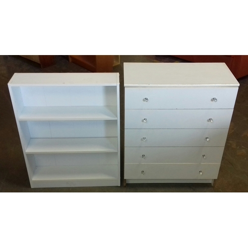 442 - 68 x 36 x 84 cm tall white 6 drawer chest with bookcase top or can be used freestanding