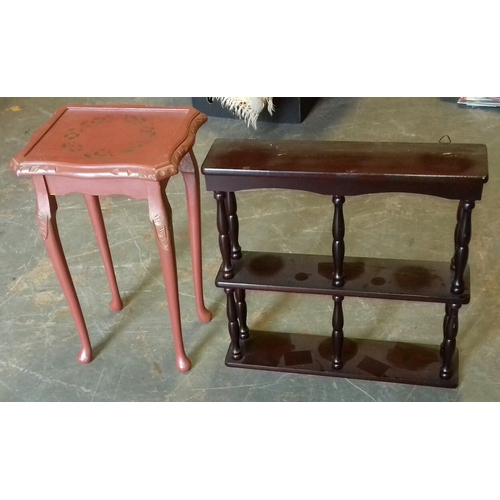 381 - Small upcycled end table and wall mount 3 tier display stand