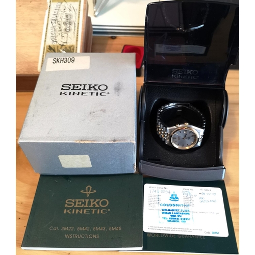 Seiko Kinetic model 5M42 watch with certificate of guarantee and  instructions, in original box