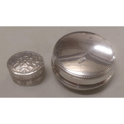 24 - 2 x silver pill boxes, 1 being 4.5 cm diameter and 1 x oval smaller