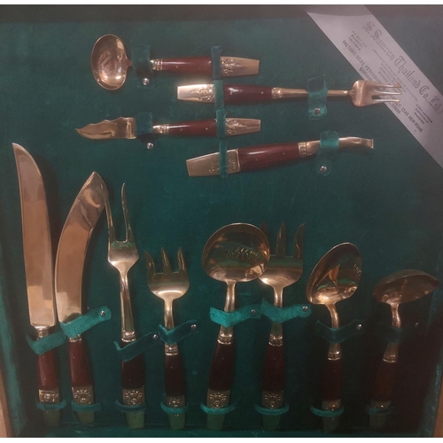 117 - S. Samran Thailand Co Ltd 78 piece wooden and bronze canteen of cutlery in rosewood case