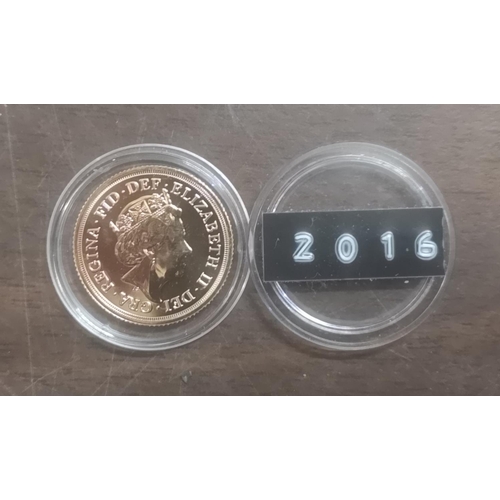 14 - 2016 gold sovereign coin in perspex coin case