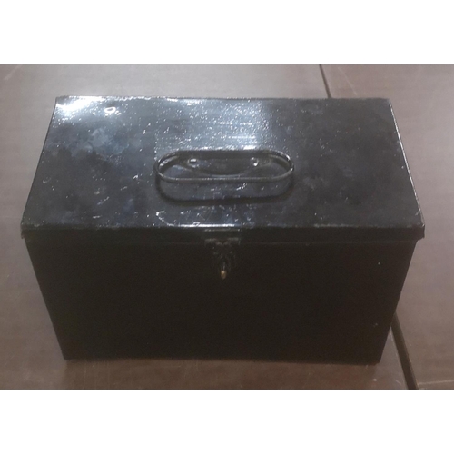 79 - 26 x 14 x 18 cm vintage metal theatrical make up case with internal mirror and contents