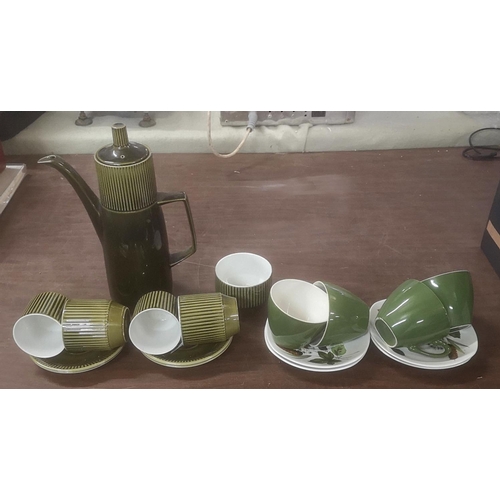 53 - British Anchor coffee pot, sugar bowl and 4 x cups and saucers & 4 x Midwinter cups and saucers