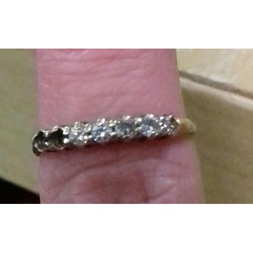 524 - 9 ct hallmarked illusion diamond (2 stones missing) eternity ring size J - 0.9 gm
