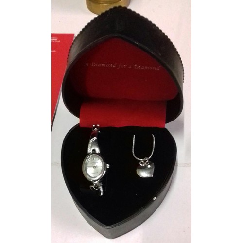520 - Identity London diamond for a diamond watch and heart shaped pendant on chain gift set