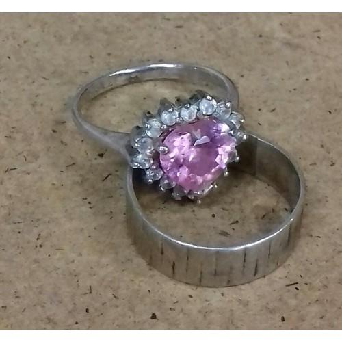 514 - 925 CZ stamped silver dress ring size L & split silver band ring