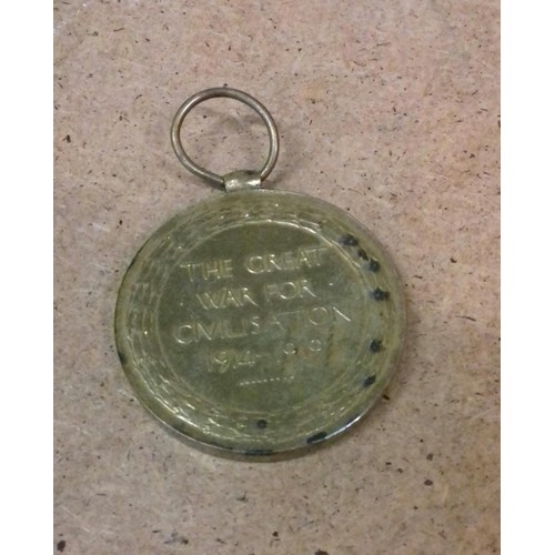 525 - WWI great war for civilization medal engraved on edge R.M.A. 9472 ACT.BOMB. H.QUINN