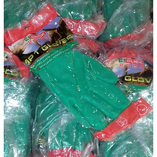 334 - Pack of 12 x pairs of Click 2000 MP1 green rubber coated palm work gloves size L