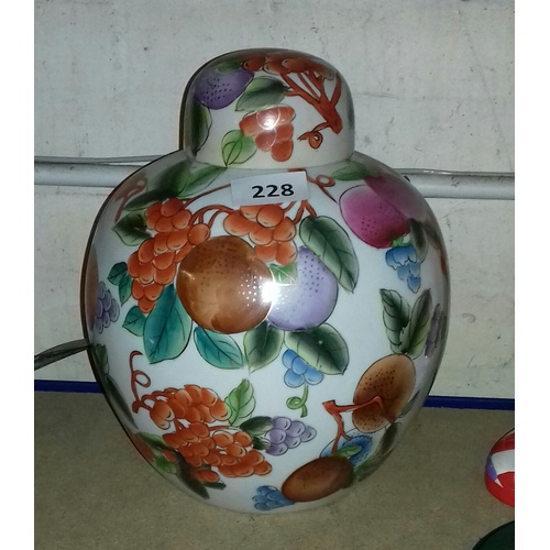 228 - 33 cm tall large hand painted floral with gilt detail ginger jar with lid