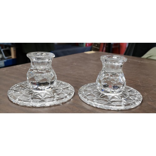 151 - Pair of 8 cm tall cut glass candle holders