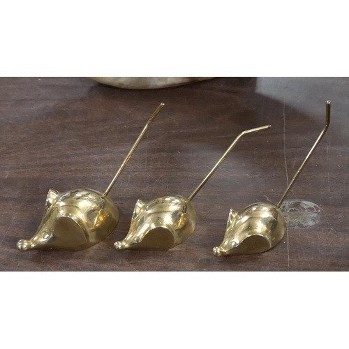 231 - Set of 3 x brass mouse shaped candle snuffers