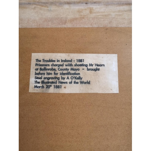 189 - 55 x 75.5 cm framed and mounted 1890's steel engravings of 'The troubles in Ireland'