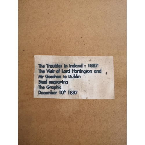 189 - 55 x 75.5 cm framed and mounted 1890's steel engravings of 'The troubles in Ireland'