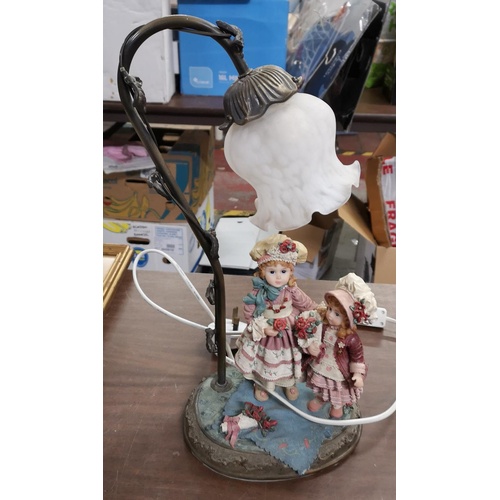 219 - Swan neck figural table lamp with 2 x children