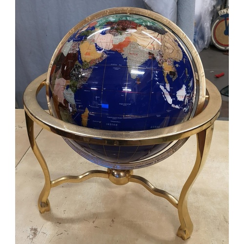 63 - 30 cm diameter Lapis and brass inlaid semi precious stone globe