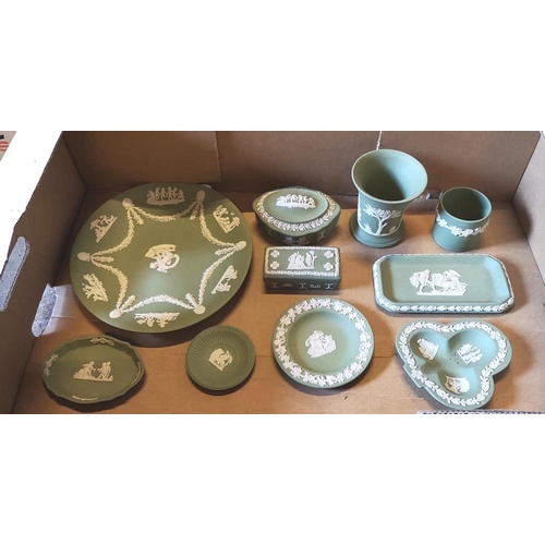 148 - 10 x items of Wedgwood white on green plate, trinket pots and pin dishes etc