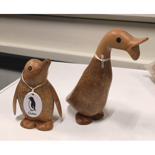 135 - 18.5 cm tall DCUK wooden James duck & 14 cm tall Rupert penguin figures