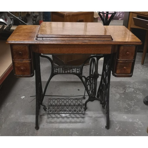 420 - Victorian foot treadle sewing machine table with Singer 128K sewing machine serial number F8894123