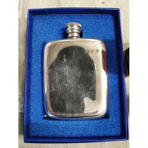 119 - Boxed 1950s GH 92 stamped pewter hip flask