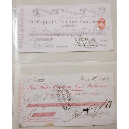 66 - 6 x old cheques dating 1869, 1876, 1882, 1912, 1915 & 1939