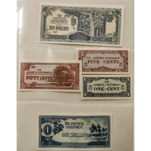 57 - 5 x assorted Japanese government banknotes including old shilling in near mint condition