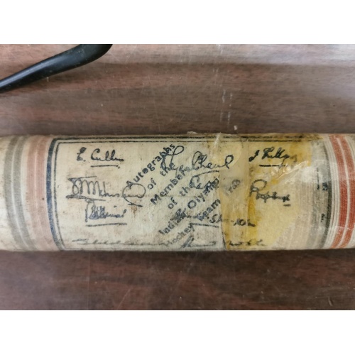 5 - Vintage bulldog wooden hockey stick with 1938 Indian olympic hockey team autographs attached