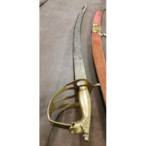 18 - Indian Steel curved blade sword with brass Camels Head handle in hard sheath