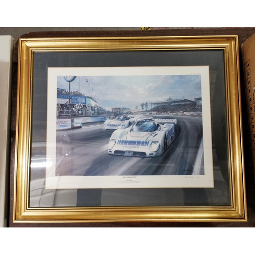 10 - 62 x 51 cm gilt framed and mounted grand Prix sportique collectors picture titled Jaguars return by ... 