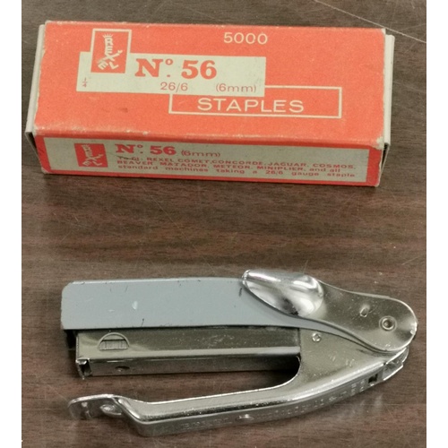 120 - Vintage metal Rexel miniplier stapler and box of number 56 Staples