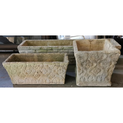 115 - 40 x 17 x 17 cm small concrete trough planter and matching 25 x 25 x 25 planter