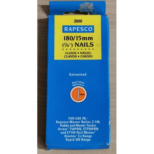 88 - Unused box of Rapesco 180/15 mm galvanised nail gun nails