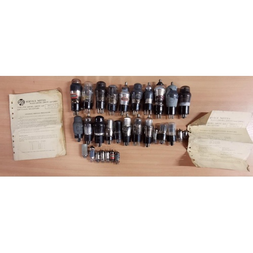 92 - Bundle of assorted size and make vintage radio valves & service procedure & technical spec for PYE Q... 