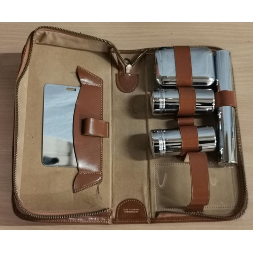 95 - Vintage plated incomplete gentlemans travel set in cowhide leather case
