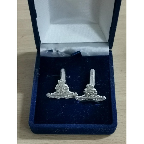 101 - Pair of silver plated Royal Artillery crest cuff links in case