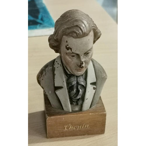 103 - 12 cm tall vintage Toriart Italy painted Chopin bust on wooden base