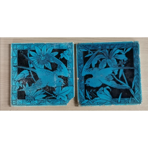 104 - Pair of old distressed 15 x 15 cm Minton picture tiles