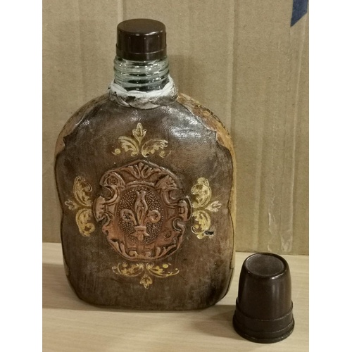 120 - Leather encased glass pocket flask
