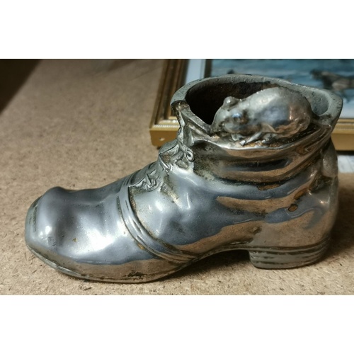 16 - C+A England stamped old boot with mouse pin cushion?