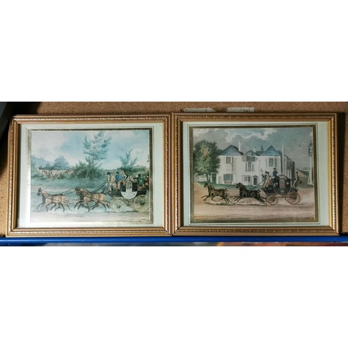 18 - Pair of approx 20 x 15 cm gilt framed & mounted old coach and horse scene prints