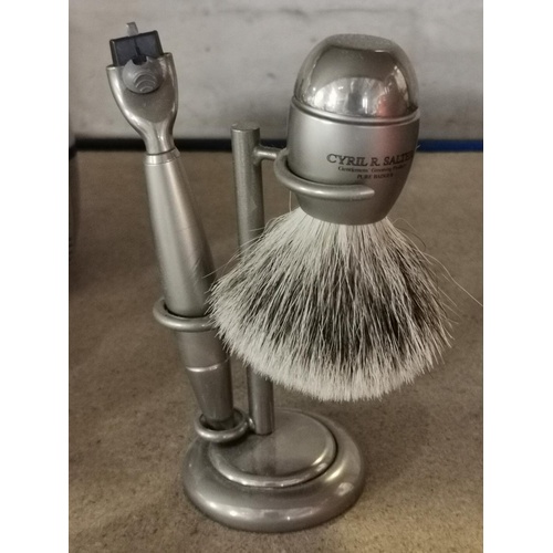 26 - Cyril R Salter heavy metal razor and shaving brush set on stand