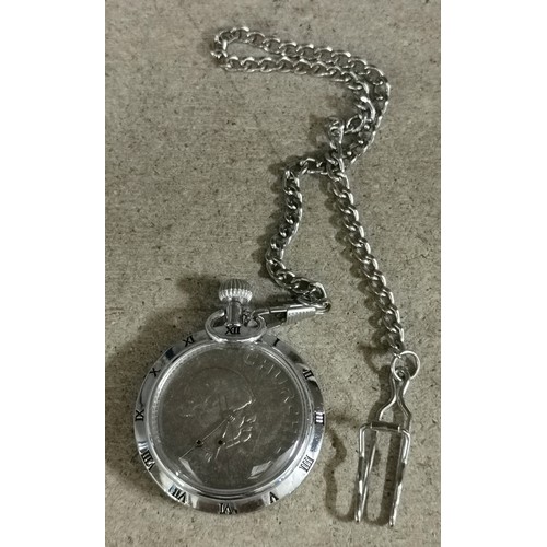 60 - Winston Churchill quartz pocket watch with chain - needs battery